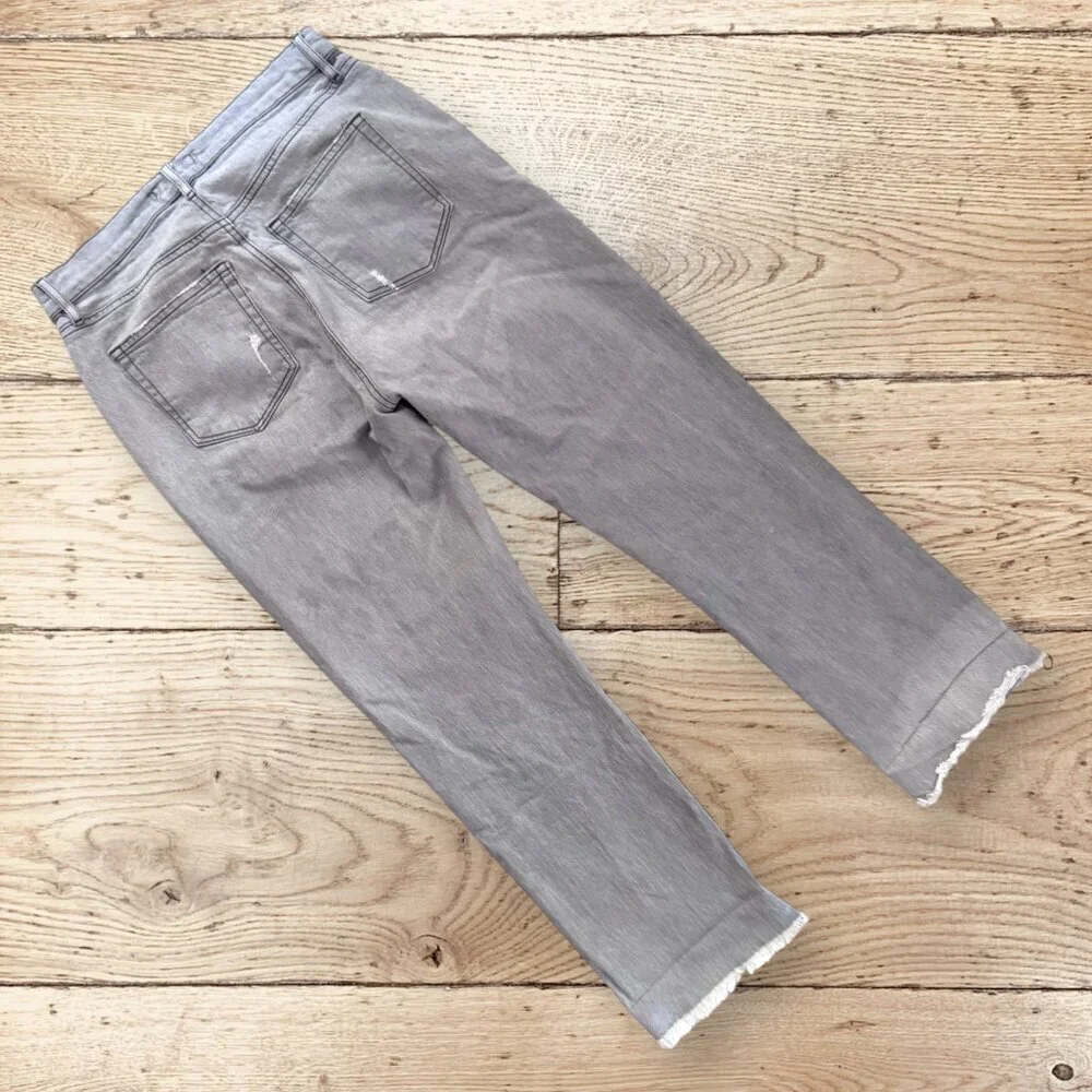 LOFT The Straight Crop Stretch High Rise Waist Denim Jeans Vintage Grey Wash 2